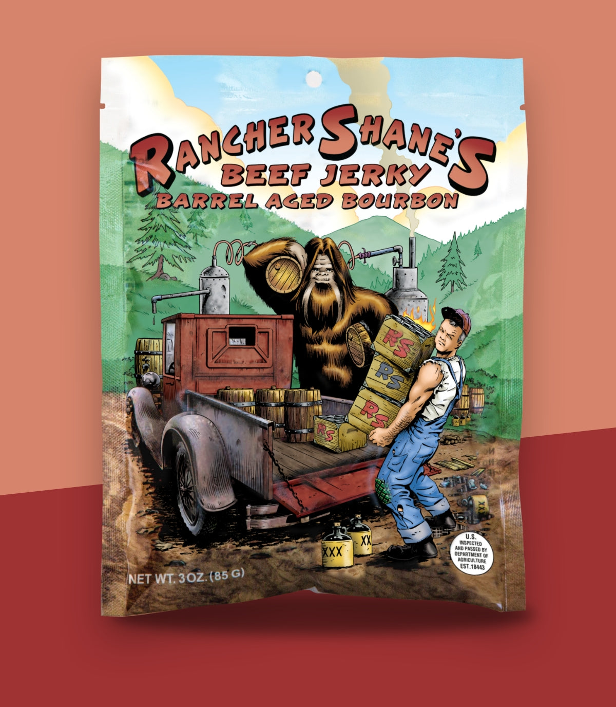 Rancher Shane's Barrel Aged Bourbon All-Natural Beef Jerky front of package