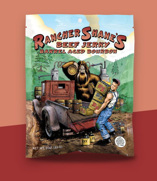 Rancher Shane's Barrel Aged Bourbon All-Natural Beef Jerky front of package