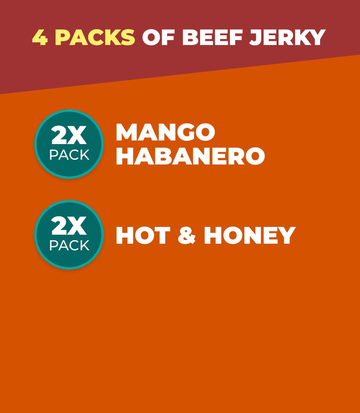 4 Beef Jerky packs - 2x Mango Habanero, 2x Hot & Honey