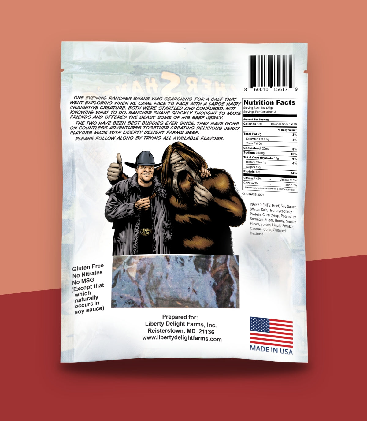 Rancher Shane's Hot and Honey All-Natural Beef Jerky back of package