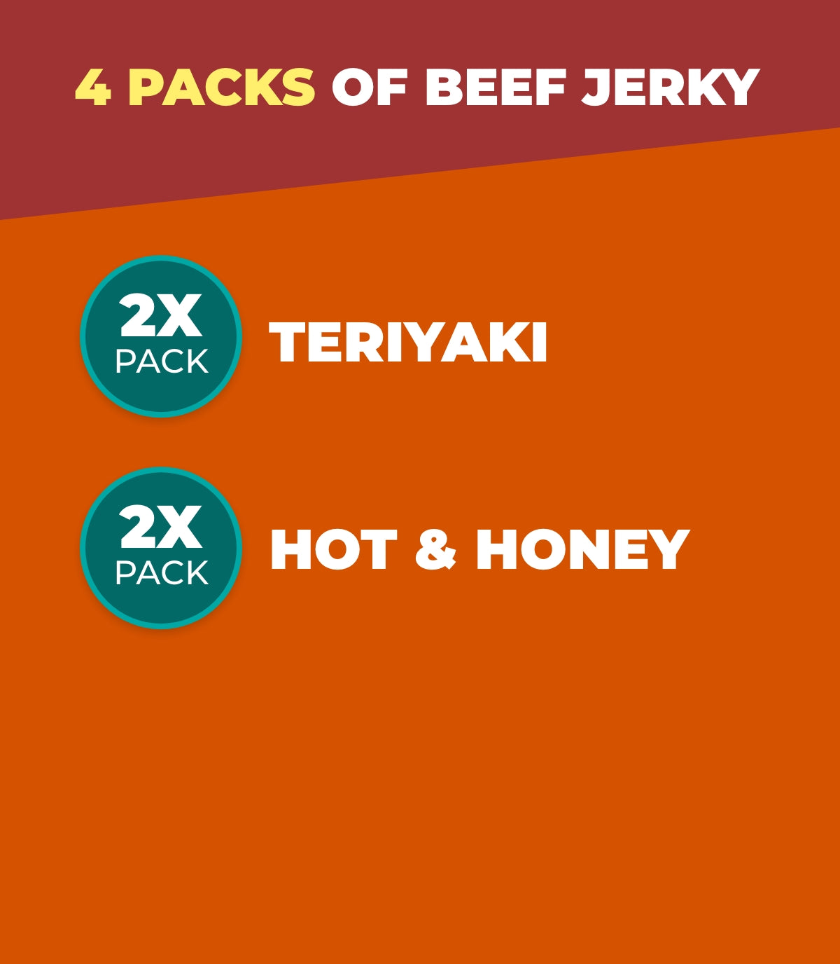 4 Beef Jerky packs - 2x Teriyaki, 2x Hot Honey