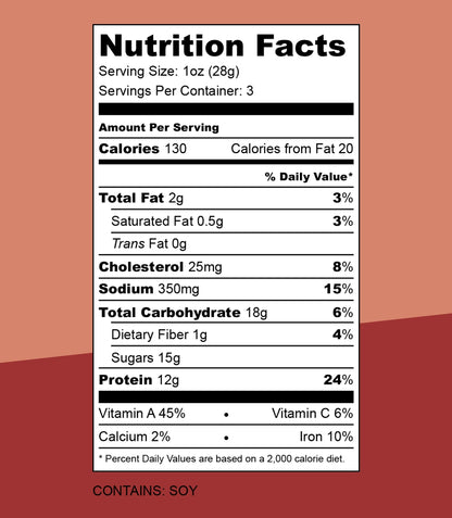 Rancher Shane's Hot and Honey All-Natural Beef Jerky nutrition label